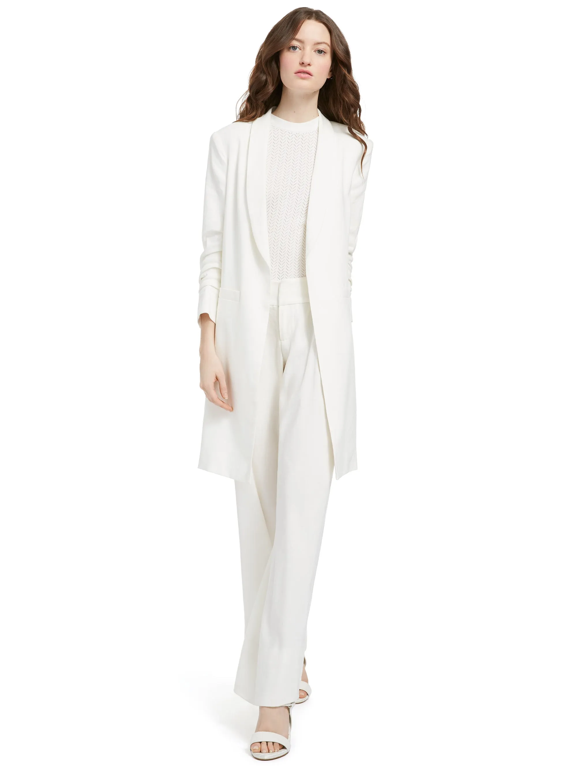 ALICE   OLIVIA - Muriel Scrunched Slit Sleeve Coat in Off White