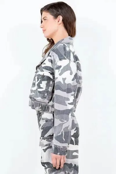 American Bazi Camouflage Zip Up Cropped Rider Jacket