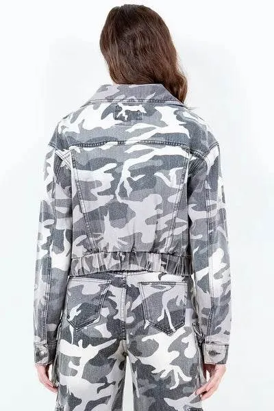 American Bazi Camouflage Zip Up Cropped Rider Jacket