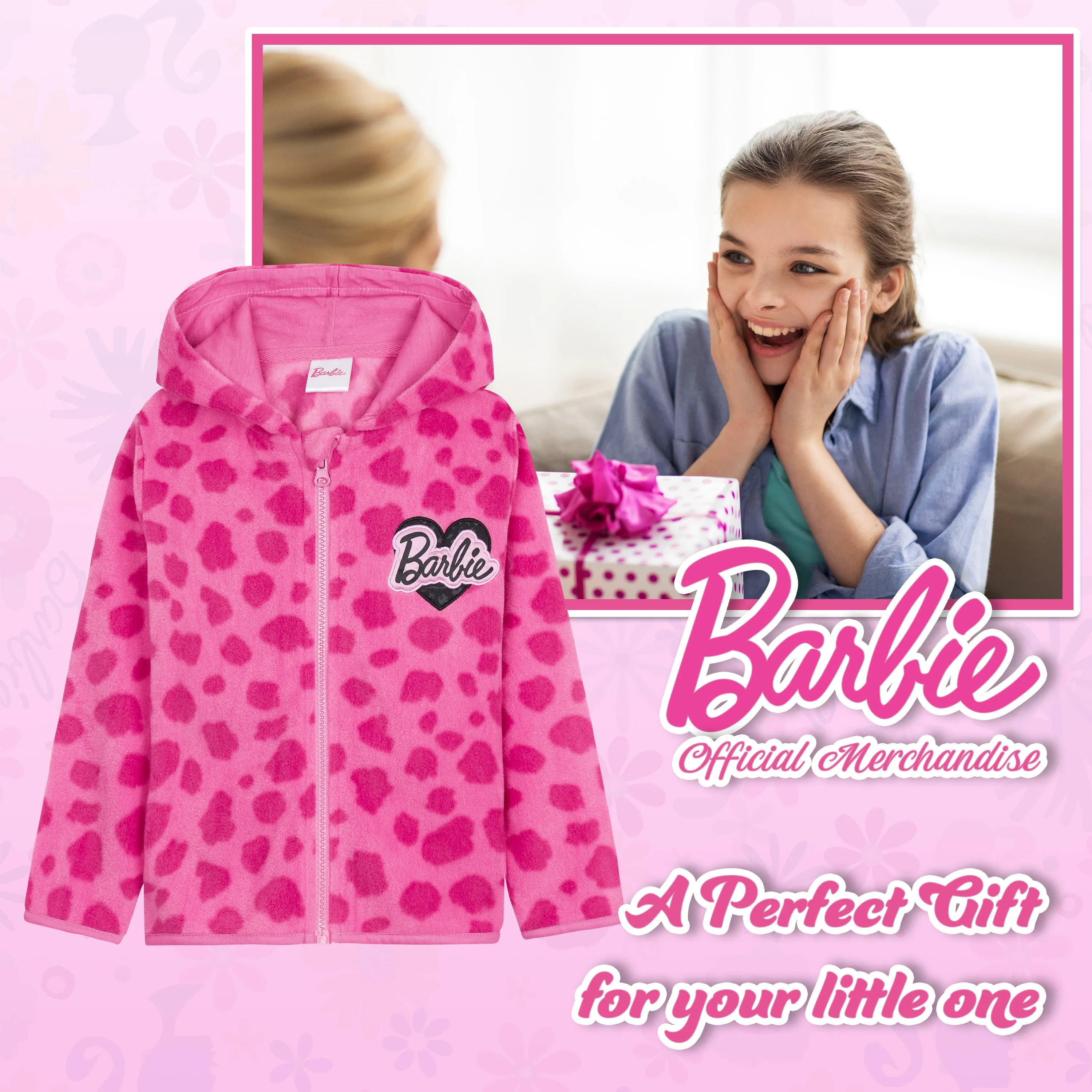 Barbie Girls Jacket - Hot Pink Hooded Fleece Jackets for Girls