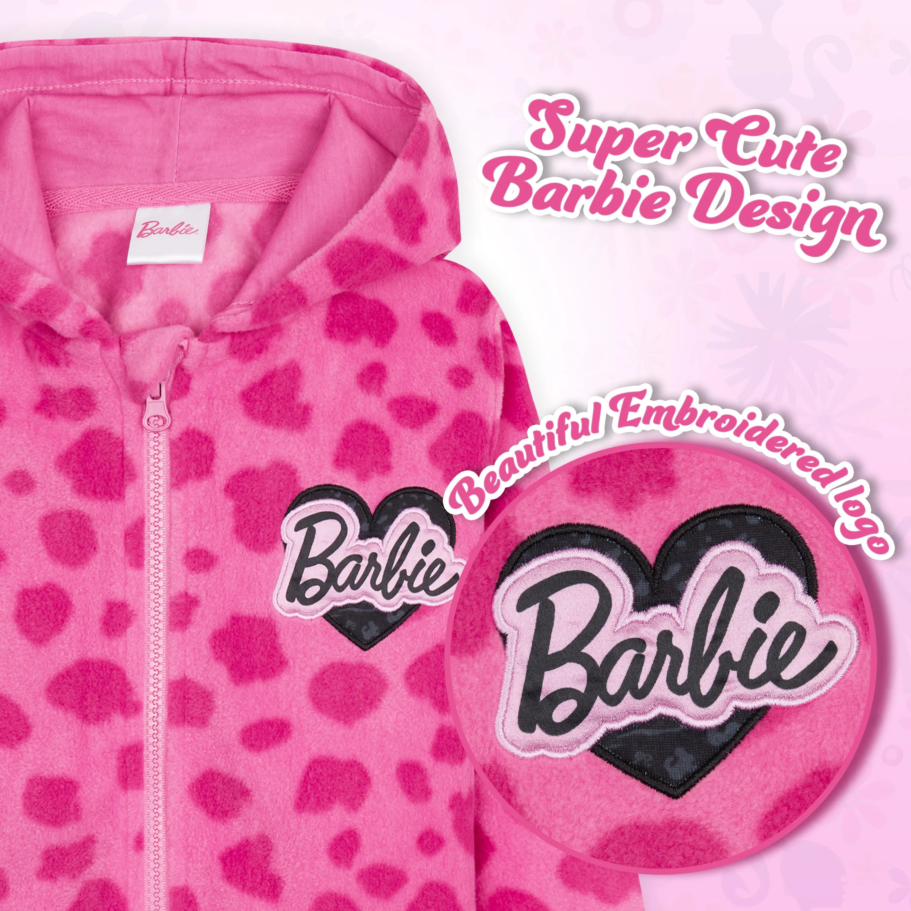 Barbie Girls Jacket - Hot Pink Hooded Fleece Jackets for Girls