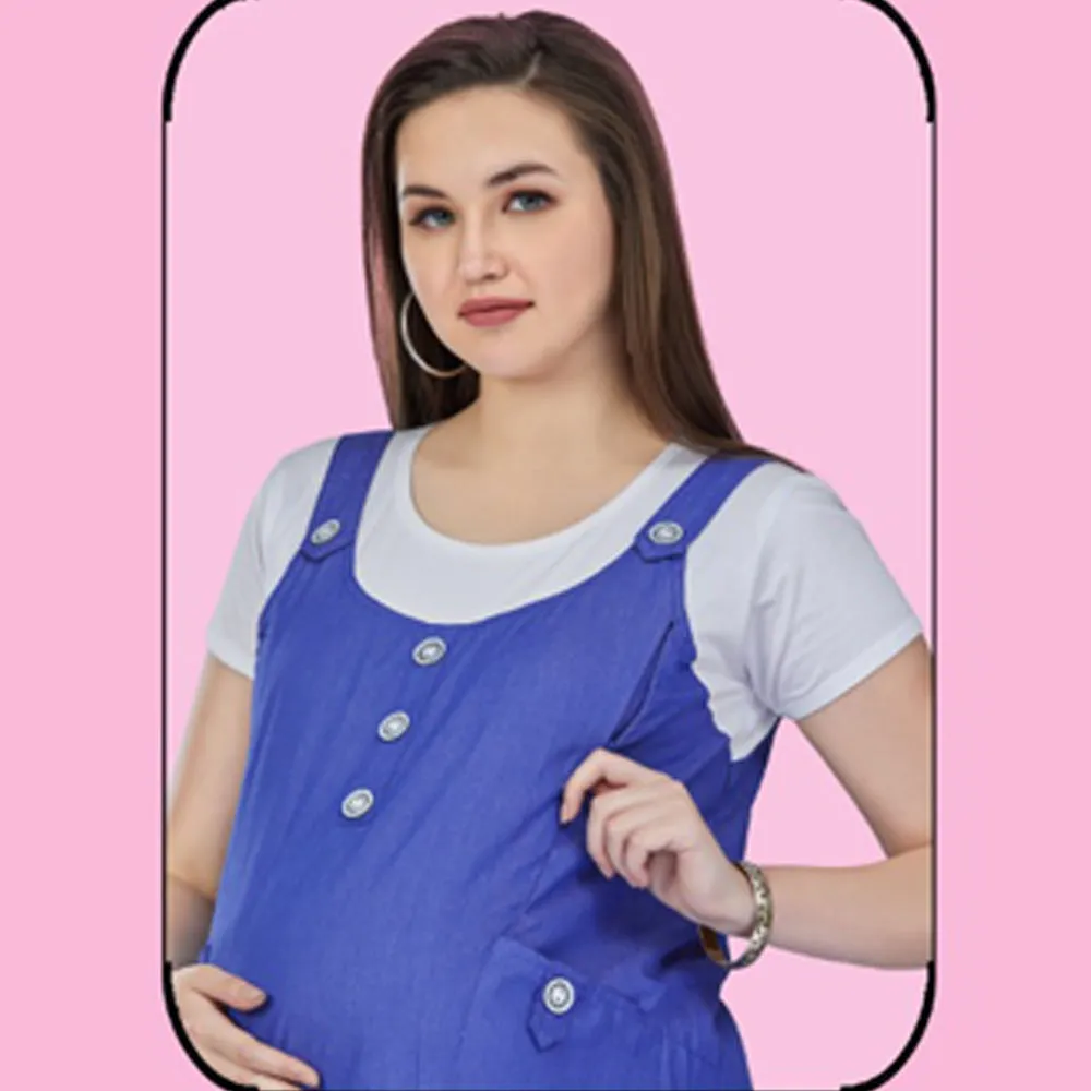 Blue Rayon Dungaree Nursing Maternity Dress