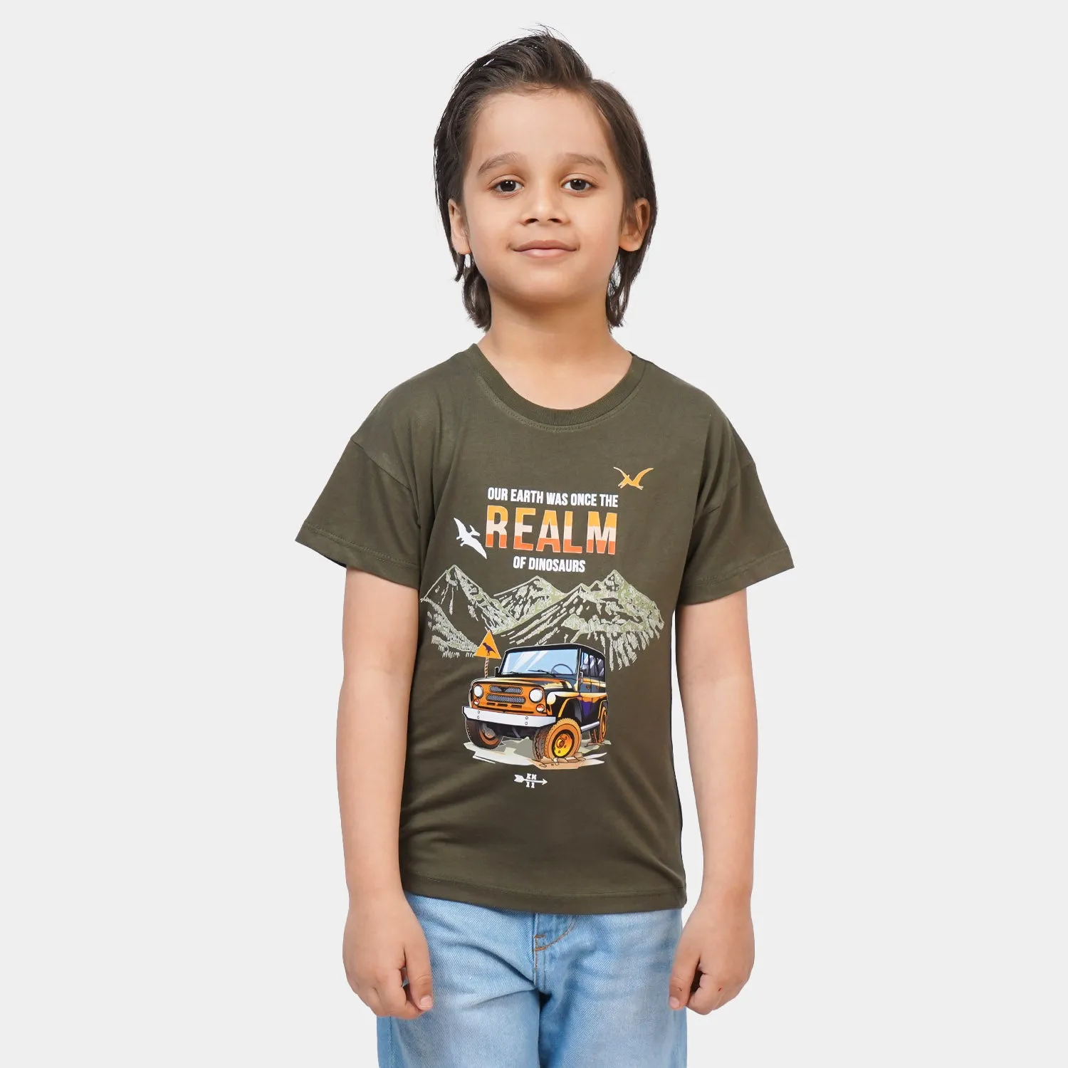 Boys Cotton T-Shirt Realm - Olive Green