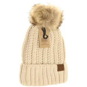 C.C. Beanie With Faux Fur Pom and Fuzzy Lining (Multiple Colors Available)