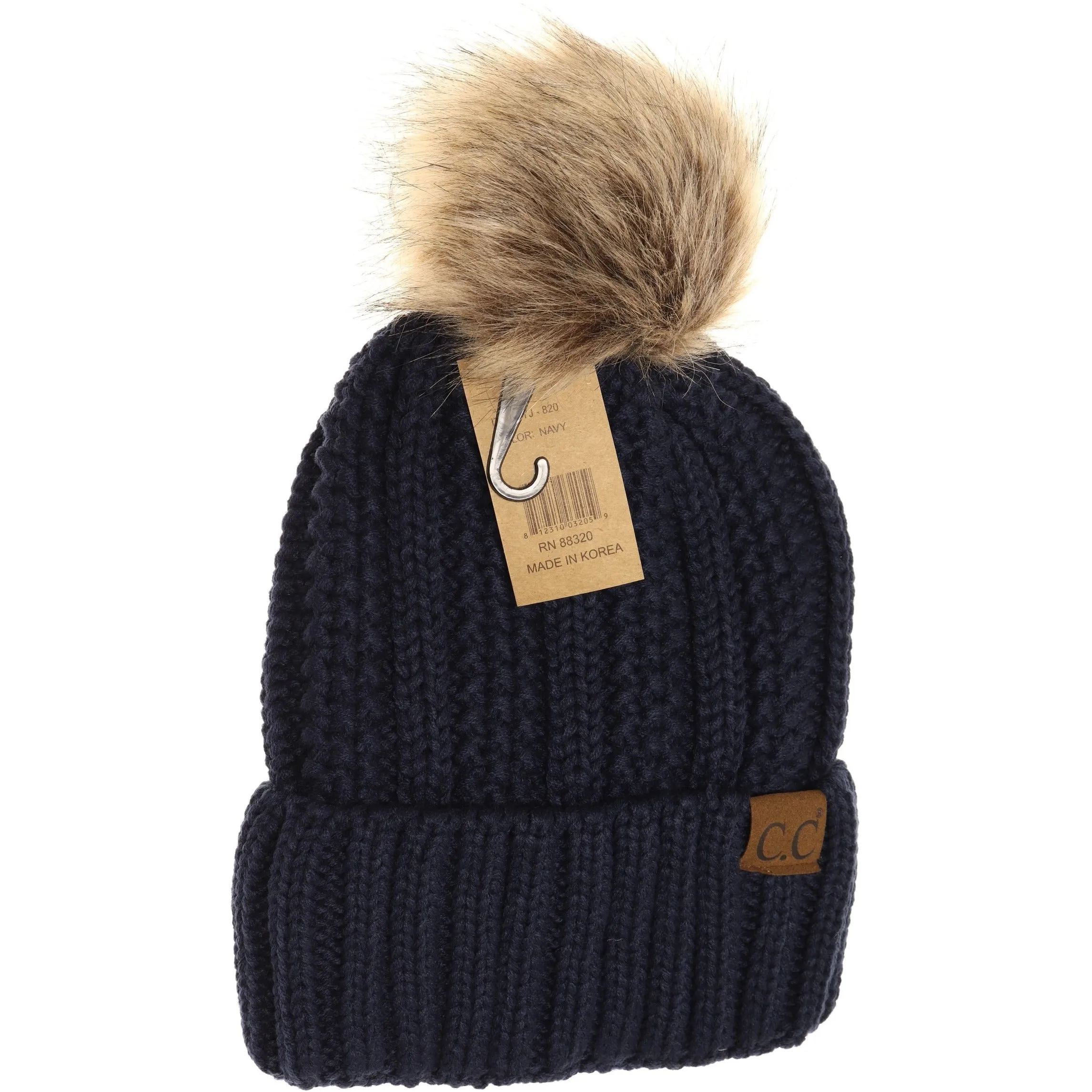 C.C. Beanie With Faux Fur Pom and Fuzzy Lining (Multiple Colors Available)