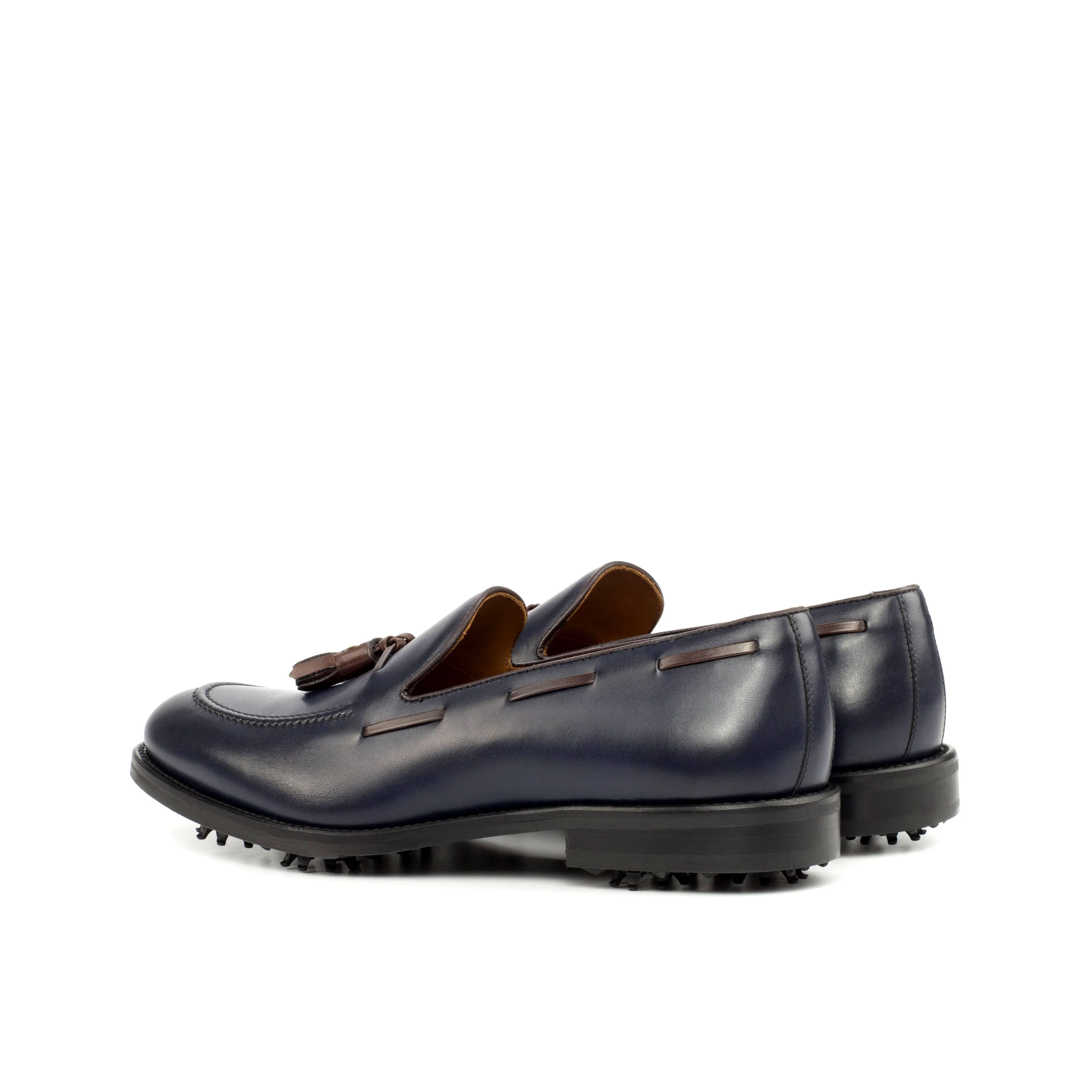 DapperFam Luciano Golf in Navy / Dark Brown Men's Italian Leather Loafer