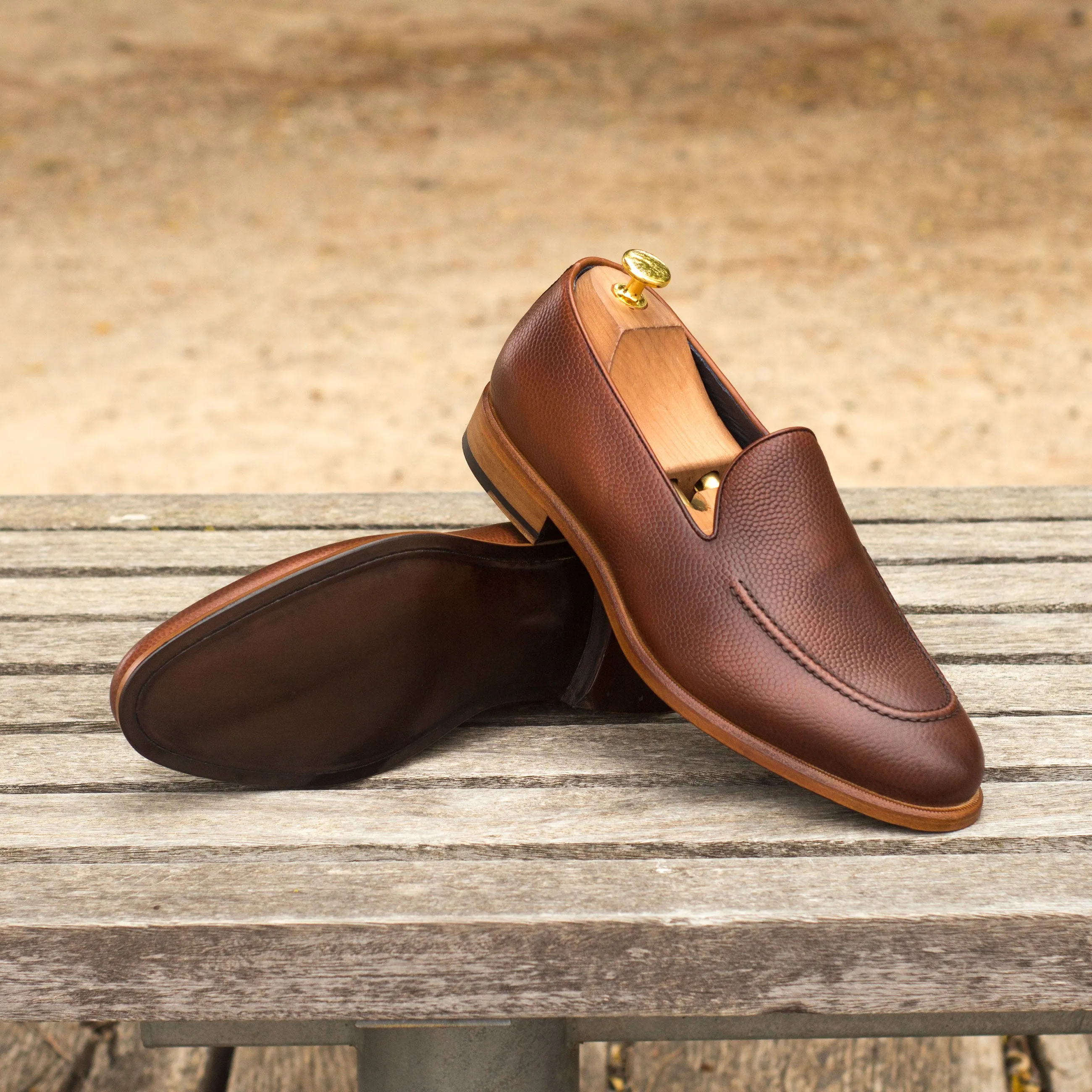 DapperFam Luciano in Med Brown / Dark Brown Men's Italian Leather & Pebble Grain Leather Loafer