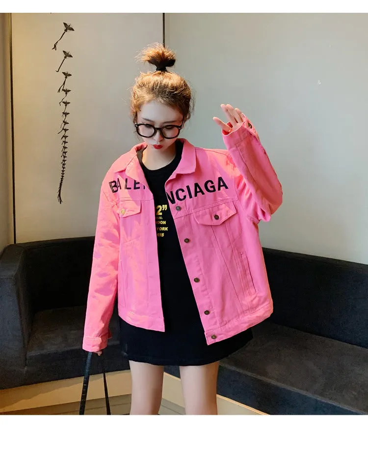 Denim Short Women BF Jacket Loose Casual Personality Trendy Alphabets Embroidery Tops Outerwear