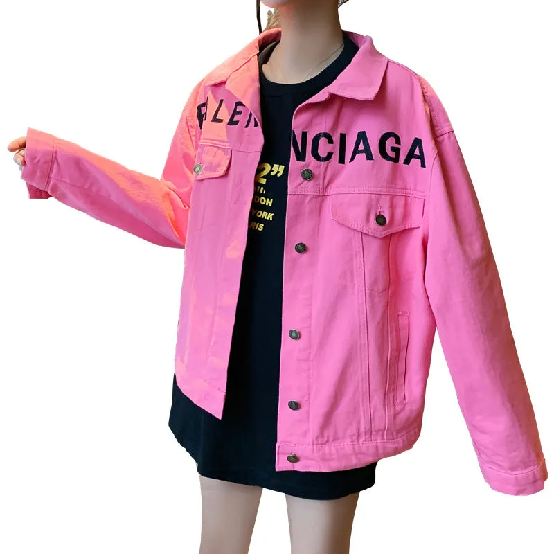 Denim Short Women BF Jacket Loose Casual Personality Trendy Alphabets Embroidery Tops Outerwear