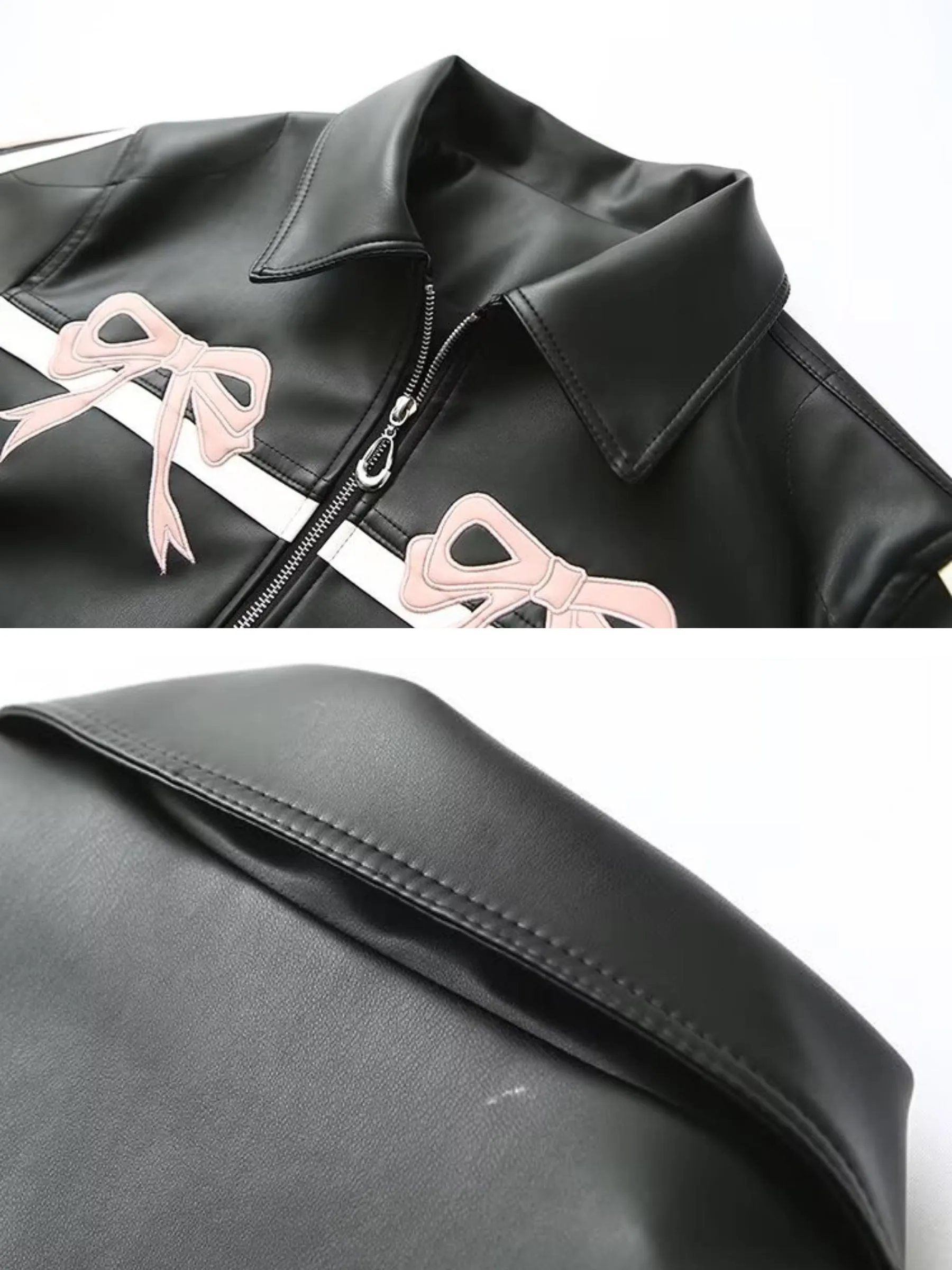 Emeree Faux Leather Bow Detail Jacket