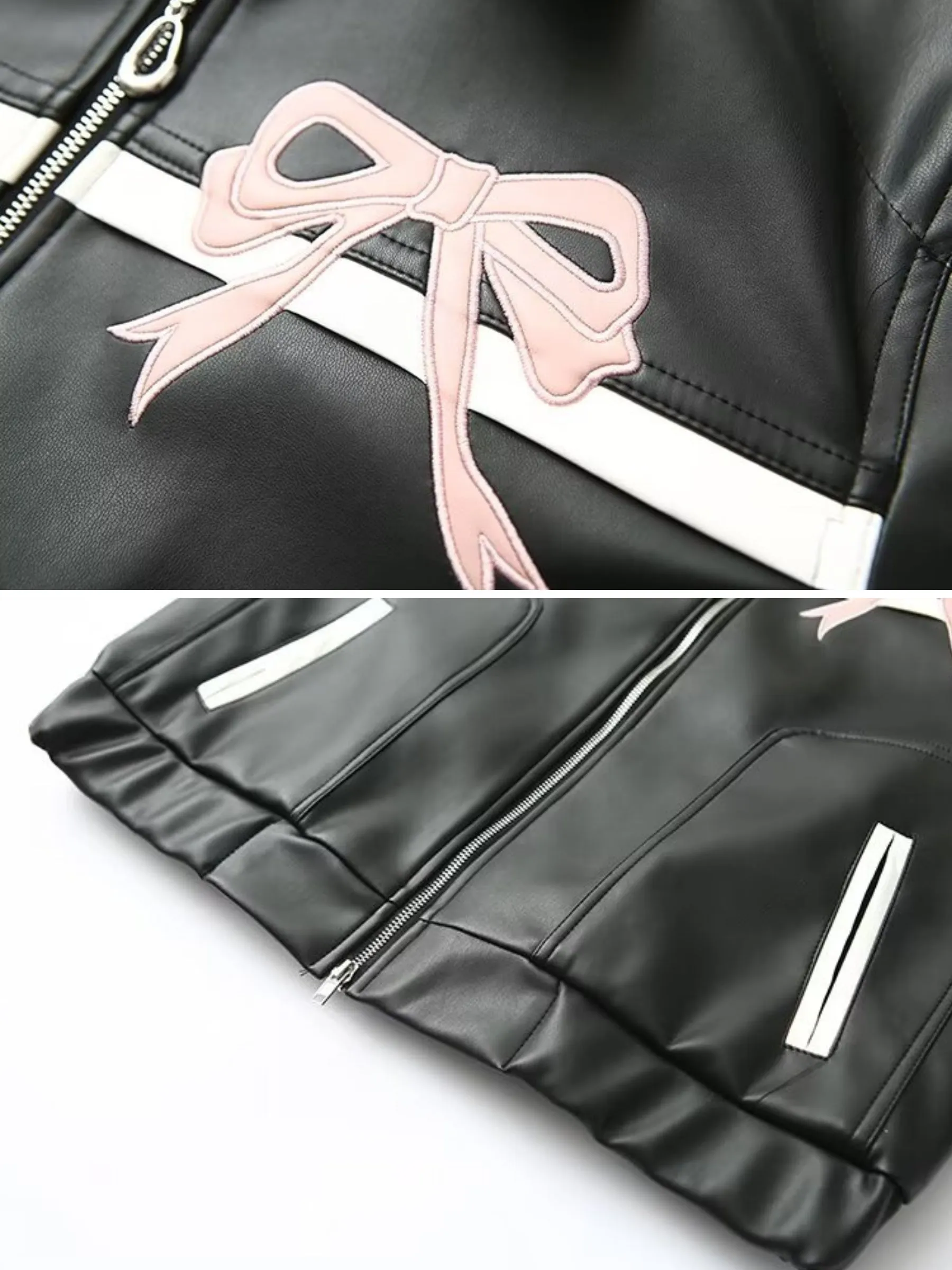 Emeree Faux Leather Bow Detail Jacket