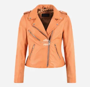 EMILY Women Leather Biker Jacket Soft Peach