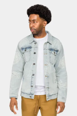 Faded Paisely Print Denim Jacket