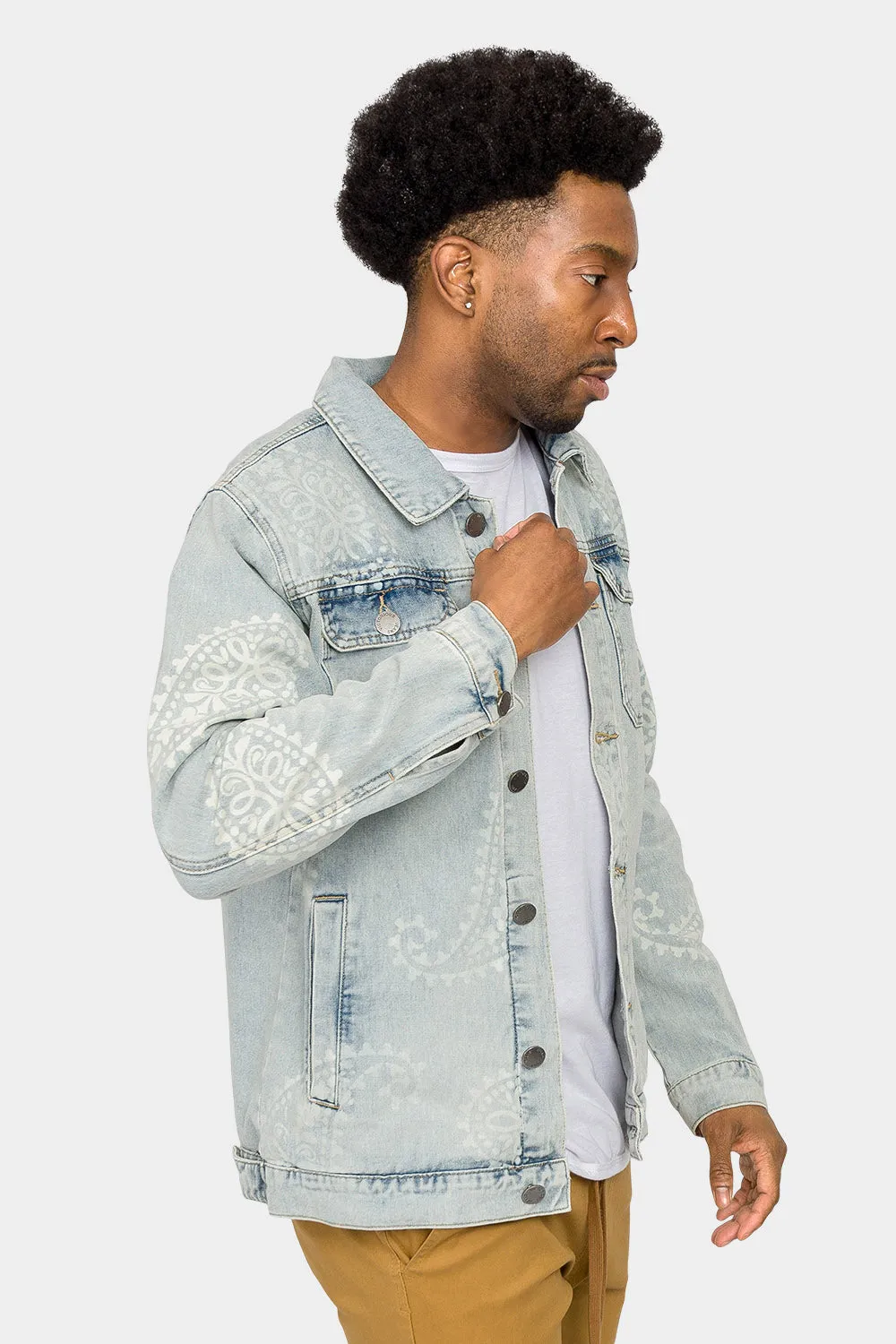 Faded Paisely Print Denim Jacket