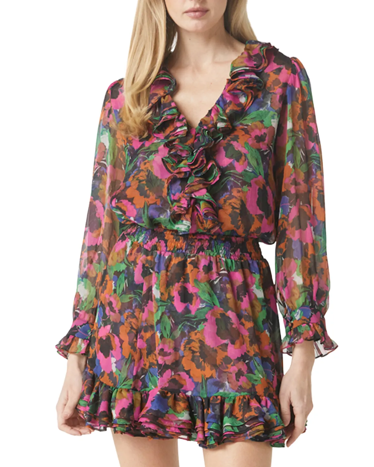 Florence V-Neck Ruffle Top (Jeweltone Flora)