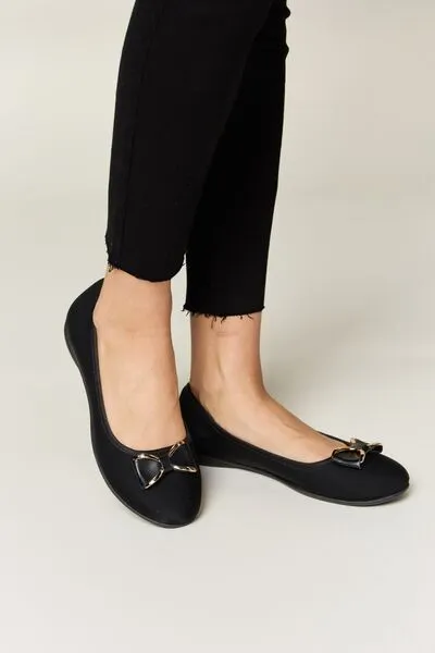 Forever Link Metal Buckle Flat Loafers in Charcoal Lycra