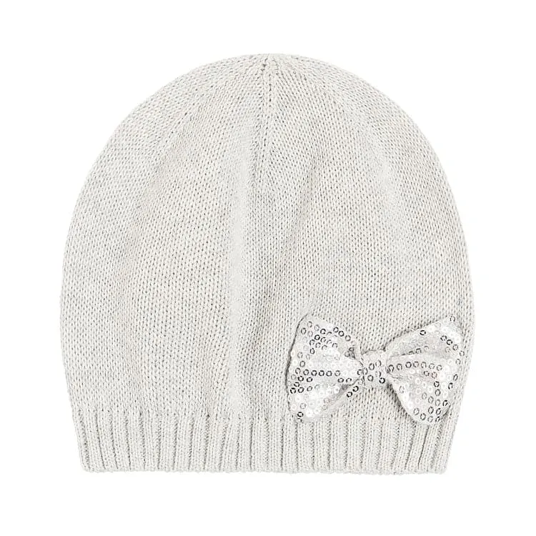 Girls Hat Gray Knit Bowtie