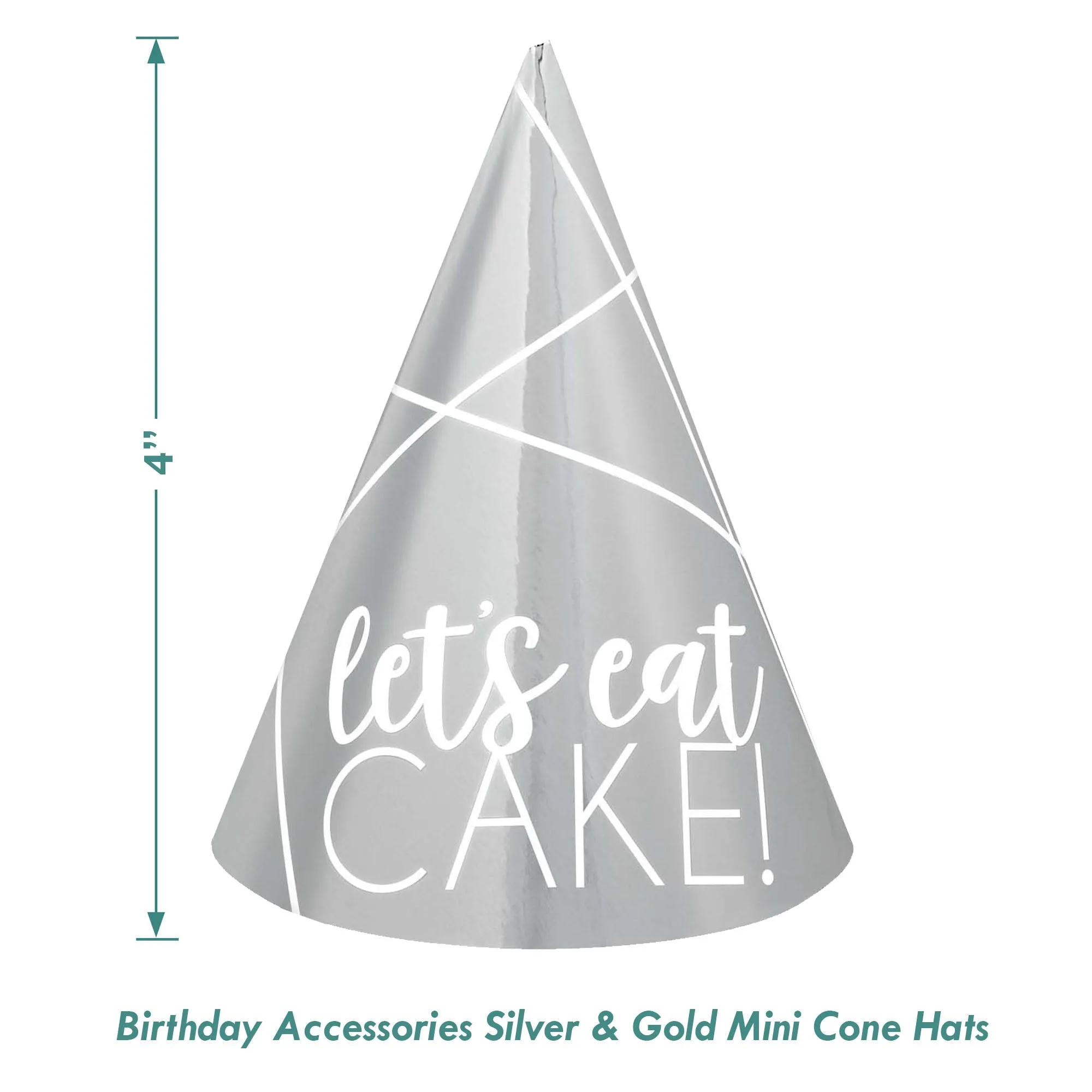 Happy Birthday Silver and Gold Mini Foil Cone Party Hats, 12 Count