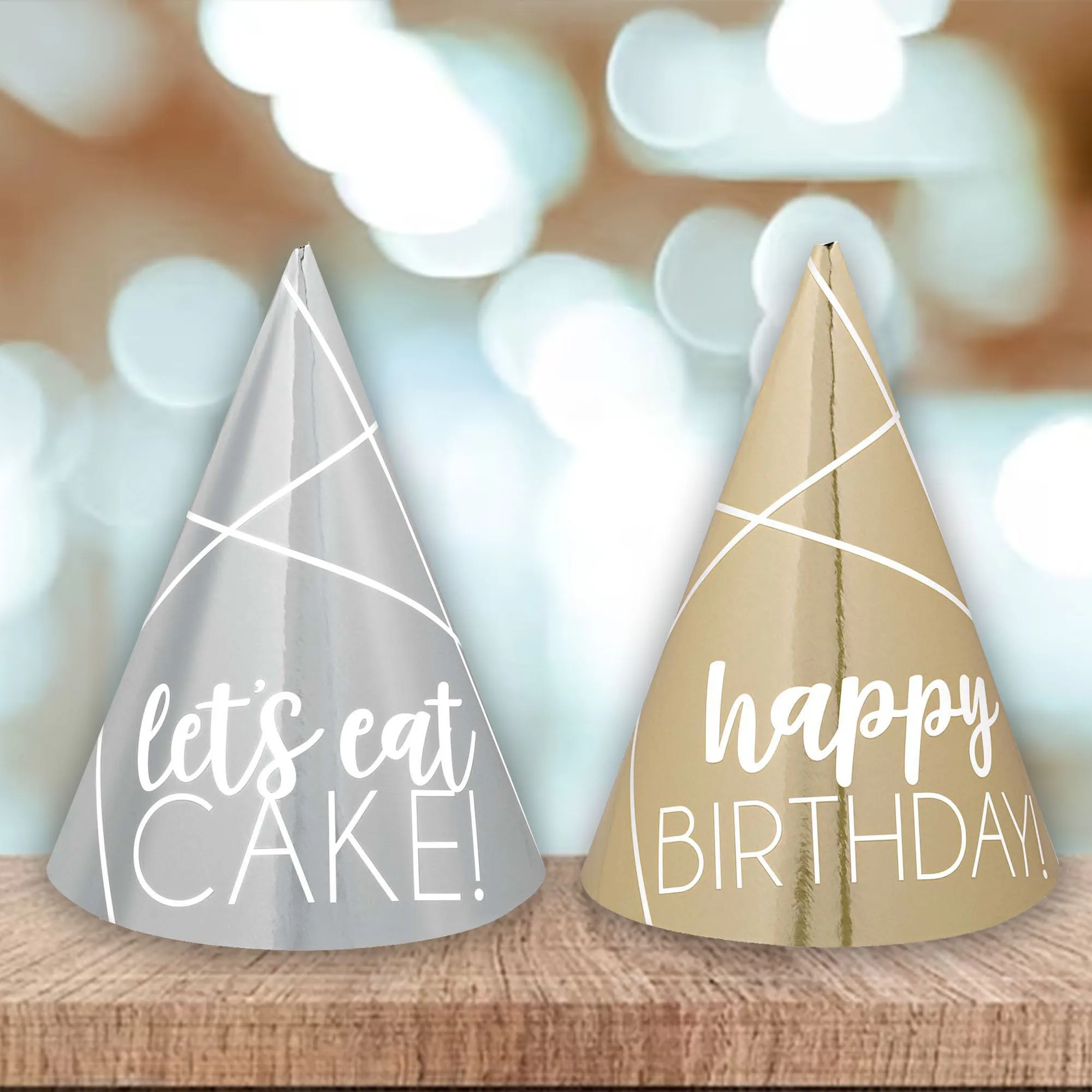 Happy Birthday Silver and Gold Mini Foil Cone Party Hats, 12 Count