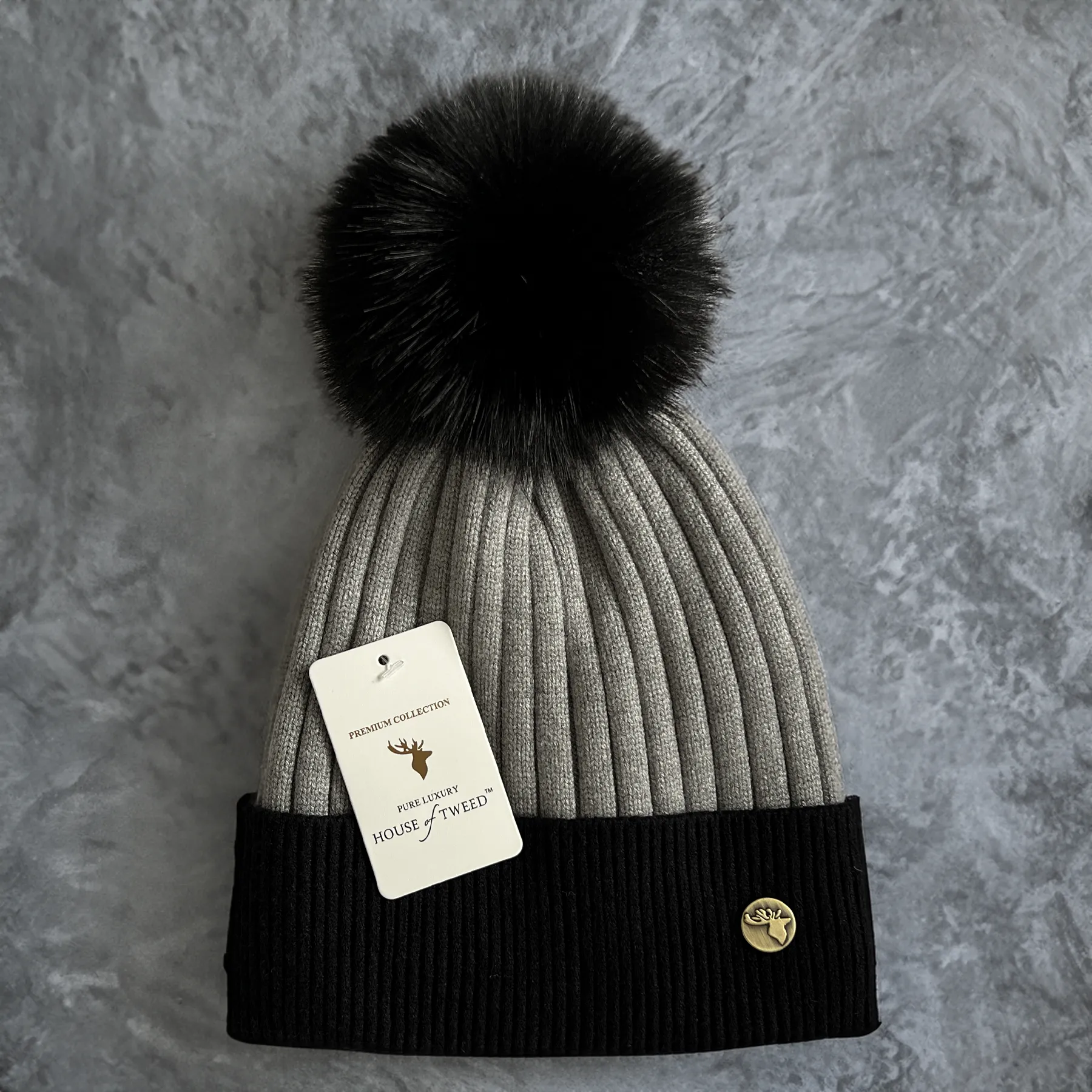 House of Tweed Luxury Striped Ladies Pom Pom Bobble  Beanie Hats