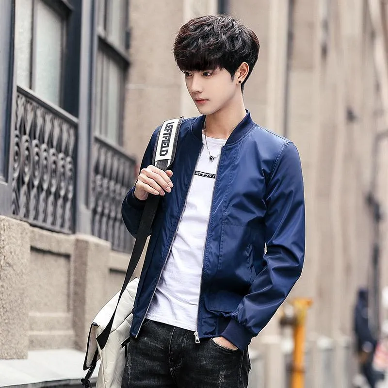 Jacket Trendy Thin Solid Colored Stand Collar Baseball Jersey Young Outerwear