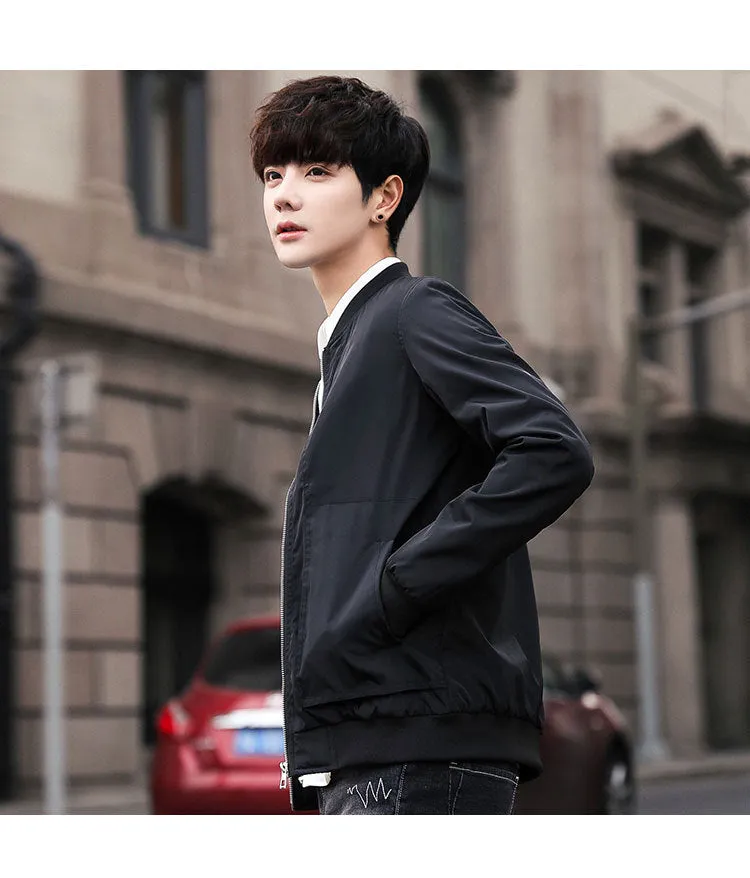 Jacket Trendy Thin Solid Colored Stand Collar Baseball Jersey Young Outerwear