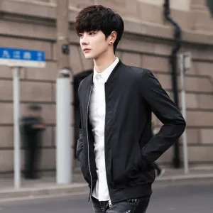 Jacket Trendy Thin Solid Colored Stand Collar Baseball Jersey Young Outerwear