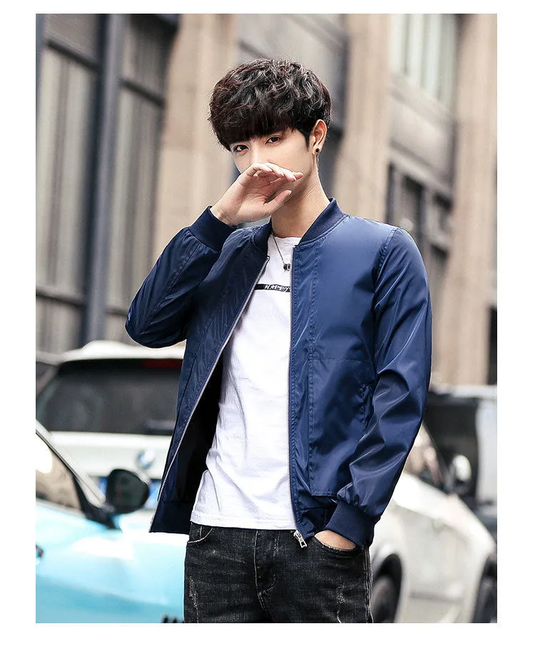 Jacket Trendy Thin Solid Colored Stand Collar Baseball Jersey Young Outerwear