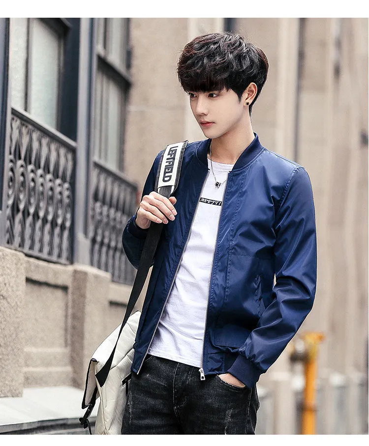 Jacket Trendy Thin Solid Colored Stand Collar Baseball Jersey Young Outerwear