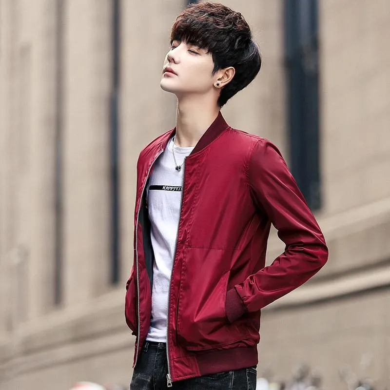 Jacket Trendy Thin Solid Colored Stand Collar Baseball Jersey Young Outerwear