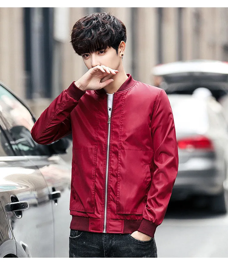 Jacket Trendy Thin Solid Colored Stand Collar Baseball Jersey Young Outerwear