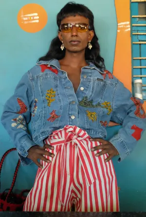 Kala Raksha Upcycled Blue Denim Applique Jacket