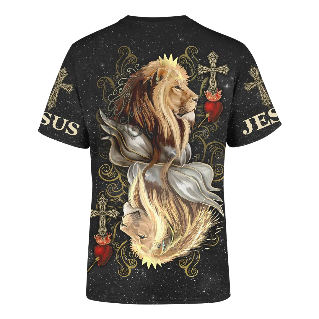 King Of Hearts Lion Jesus Lion 3d Unisex Shirt - Christian 3D Shirt