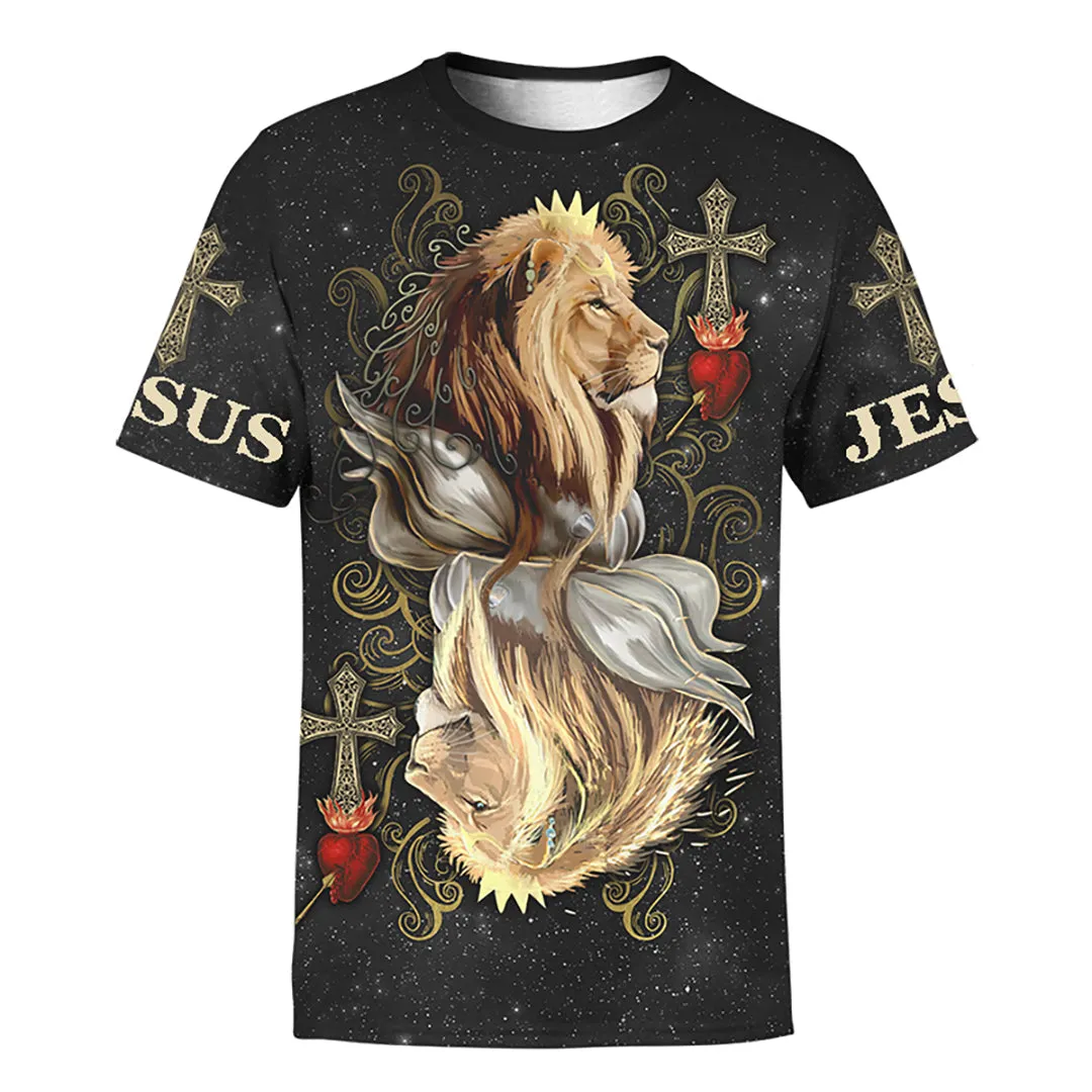 King Of Hearts Lion Jesus Lion 3d Unisex Shirt - Christian 3D Shirt