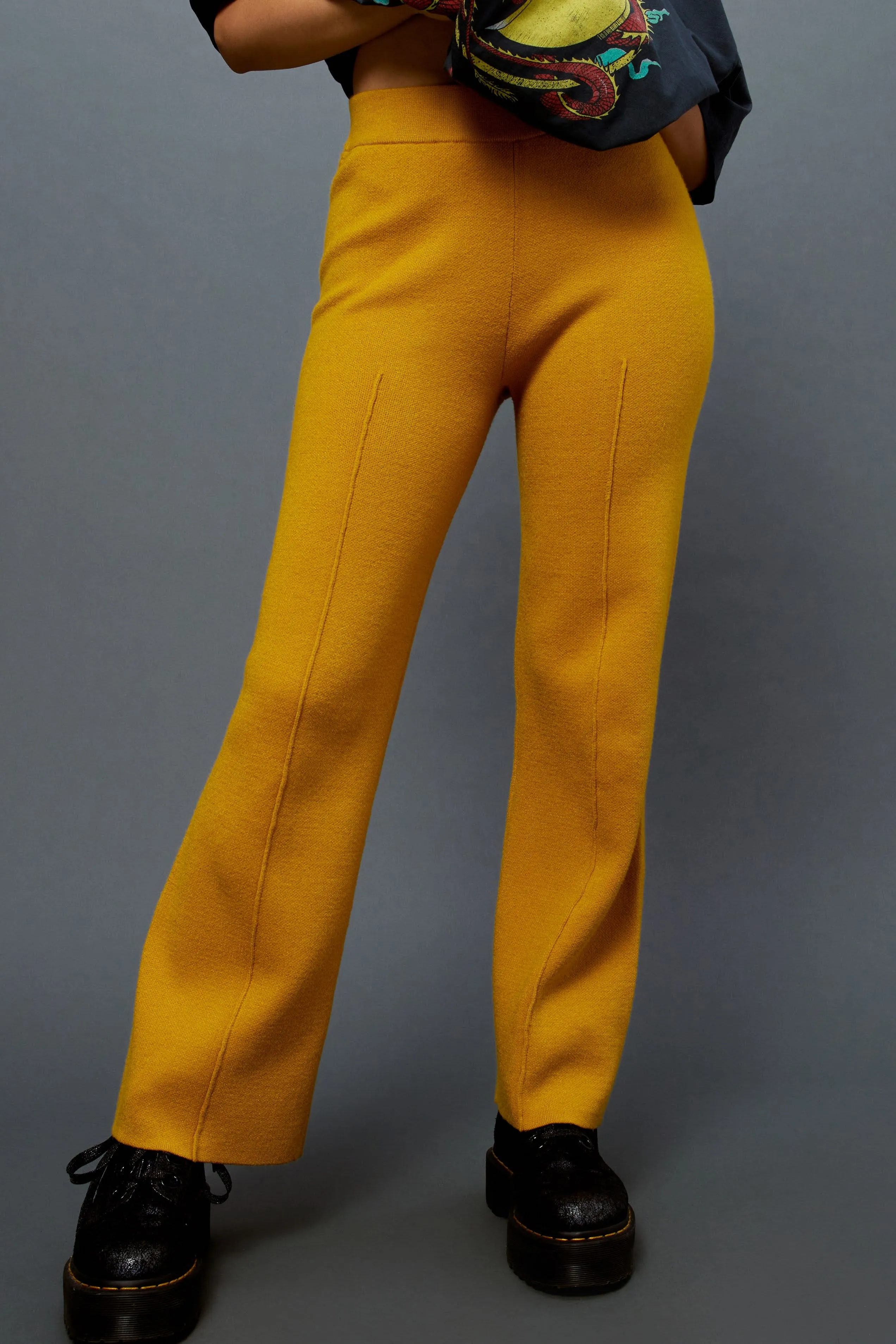 Knit Pintuck Pant in Gold