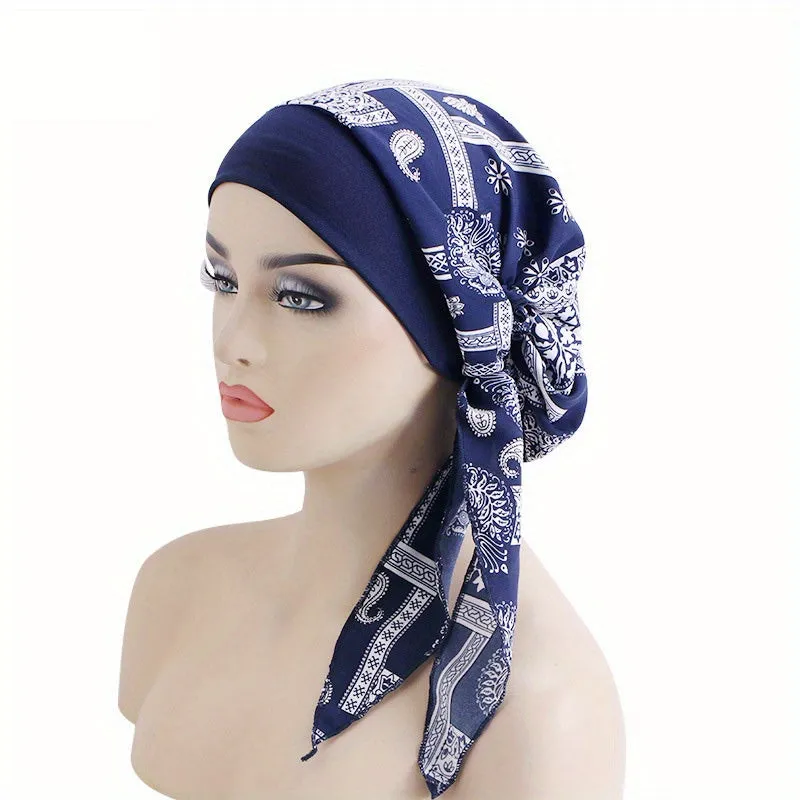 Lace Up Chemo Hat Stylish Paisley Headscarf  Turban Cap