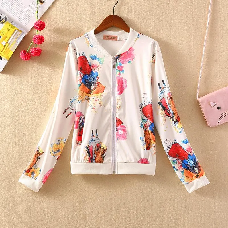 Long Sleeved Printed Baseball Jersey Short Women Jacket Trendy Outerwear