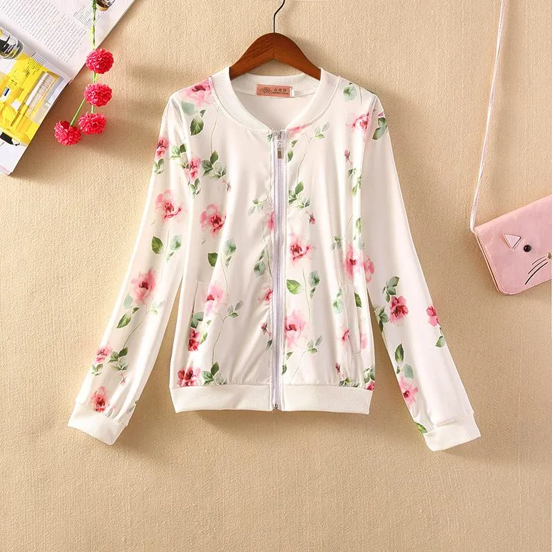 Long Sleeved Printed Baseball Jersey Short Women Jacket Trendy Outerwear