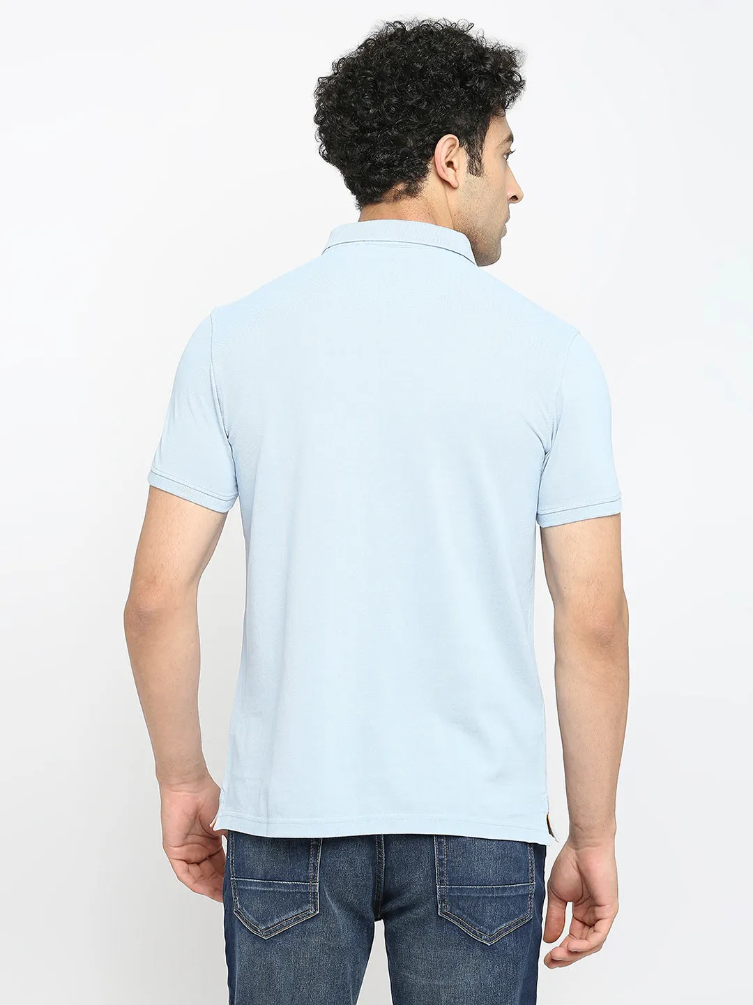 Men Premium Cotton Powder Blue Polo T-Shirt - Underjeans By Spykar