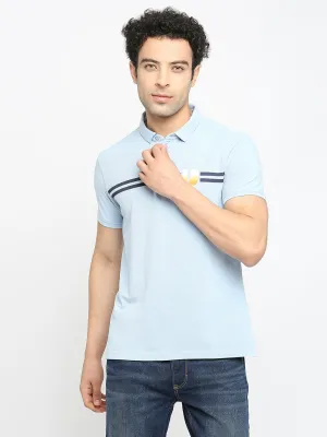 Men Premium Cotton Powder Blue Polo T-Shirt - Underjeans By Spykar