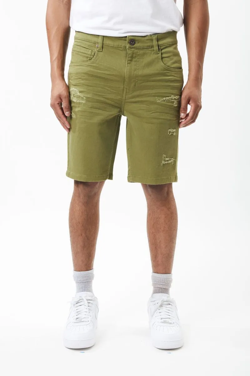 Men's Stretch Denim & Twill Shorts with Rip & Repair