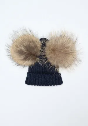 Navy Blue Double PomPom Hat