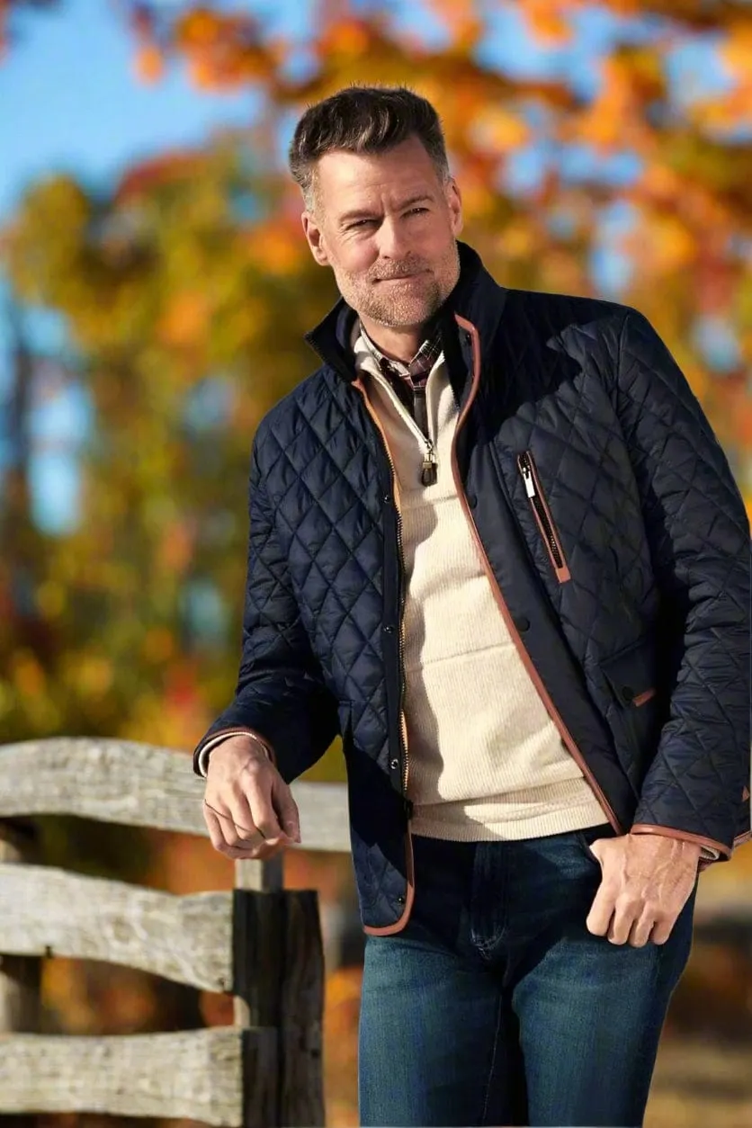 Navy Quilted Men's Designer Lightweight Jacket - Shop Now