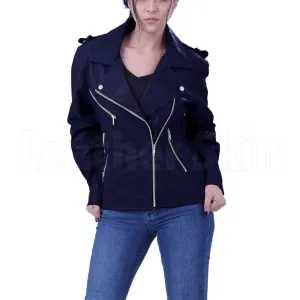 NWT Black Brando Women Ladies Trendy Premium Genuine Pure Real Leather Jacket