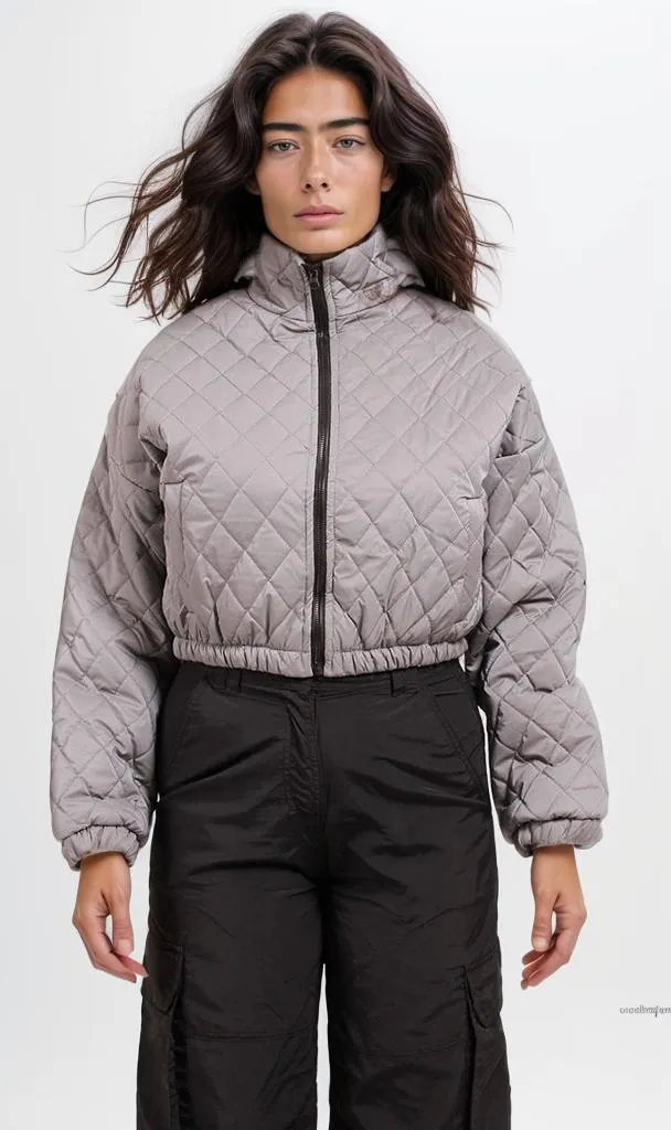 o198985-CROPPED PUFFER JACKET - LIGHT GREY