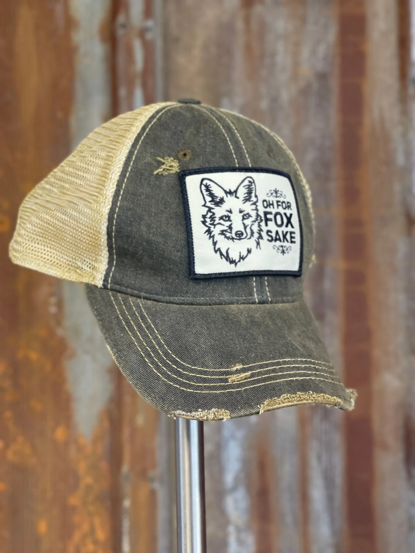 Oh For Fox Sake hat- Distressed Black