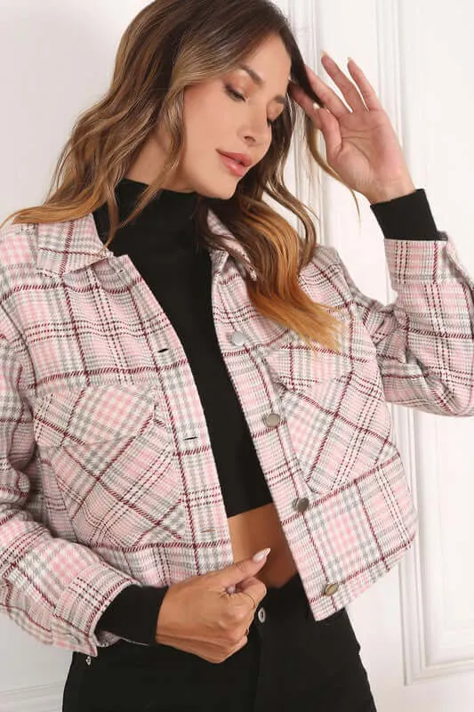 Pink Plaid Crop Jacket