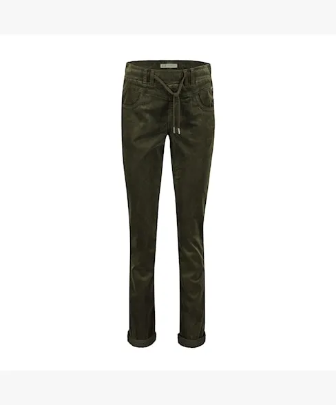 Red Button Tessy Velvet Pants - Army Green