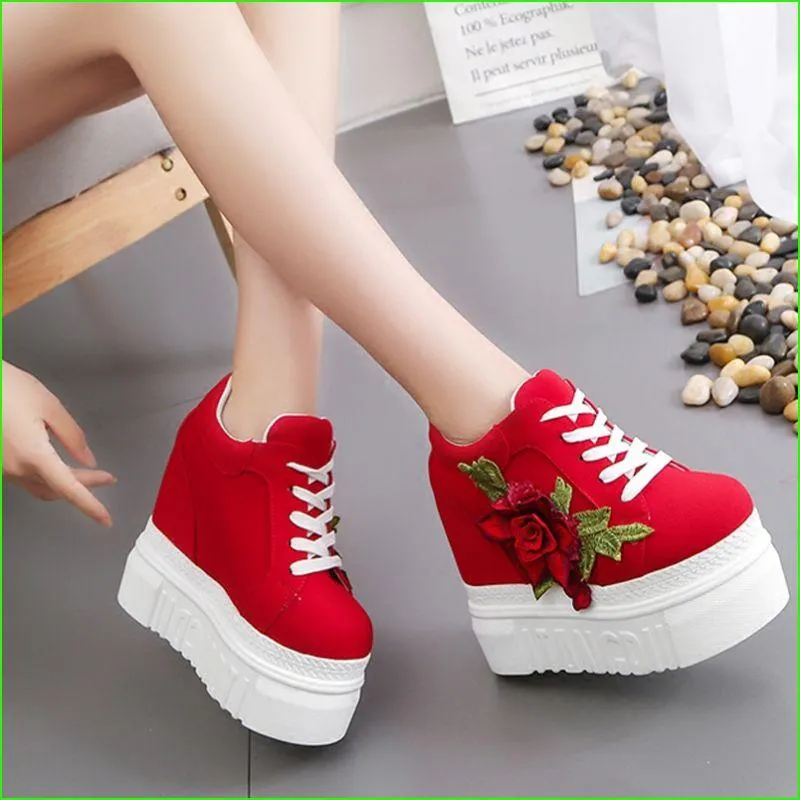 Red Rose Wedge Sneakers