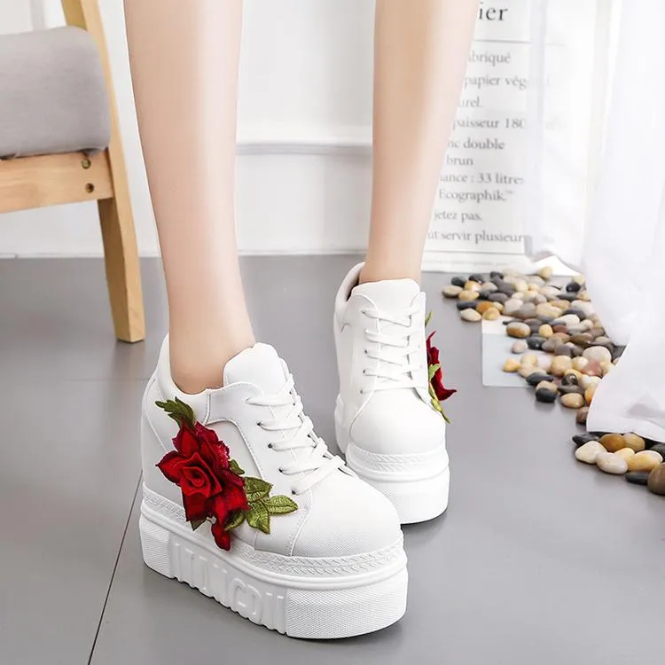 Red Rose Wedge Sneakers